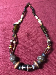 Vintage Lampwork Glass Wood Tribal Beaded Necklace V1-20 - Picture 1 of 7
