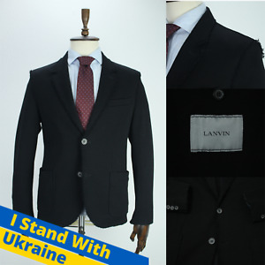 Recent LANVIN Black Hopsack COTTON Sport Coat Blazer Jacket Slim 52IT 42US/UK