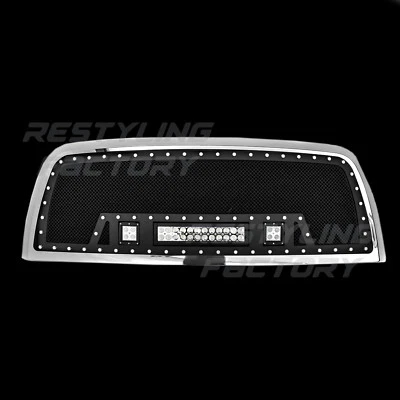 Black SS Mesh Grille+Chrome Shell+3x LED Lights for 10-18 Dodge RAM 2500+3500 - Изображение 1 из 3