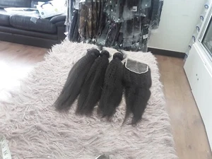 PERUVIAN VIIRGIN HAIR 20+20+20&20 HD 5X5 WIDER LACES CLOSURE KINKY STRAIGHT 370g - Picture 1 of 7