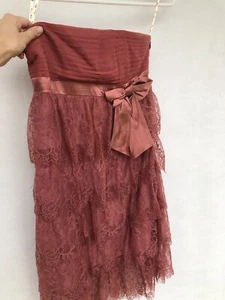 🦋 ALANNAH HILL 100% SILK pink Ruffle Layered Dress Strapless 8 Xs Floral Lace - Picture 1 of 5