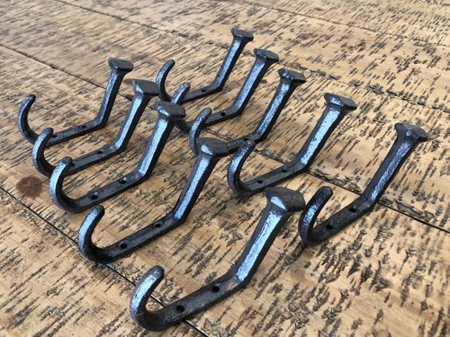 Set Of 4 Rustic Cast Iron Wall Hooks - Railroad Spike Style For Coats, Hats, Towels (Farmhouse Decor)
