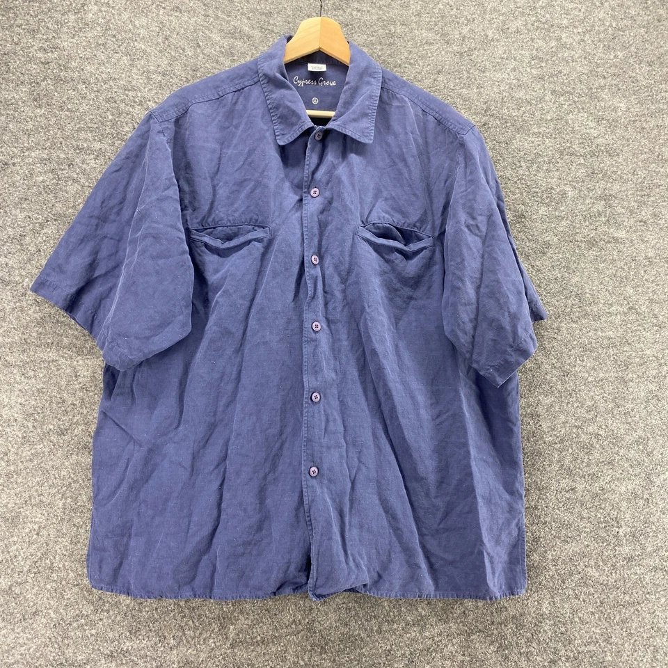 Cypress Shirt Men XL Blue Button Up Collared Short Sleeve Linen Regular Fit - Image 1 of 4