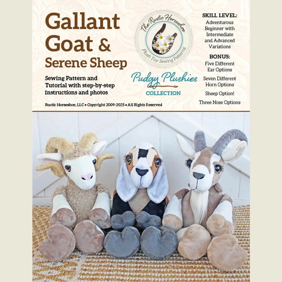 GALLANT GOAT & SERENE SHEEP Plush Sewing Pattern The Rustic Horseshoe Soft Toy - Image 1 of 2