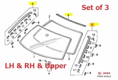 Honda Genuine OEM Front Windshield Molding Set RH LH Upper 92-95 Civic Set of 3 - Image 1 of 4