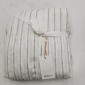 NEW Quince European Linen Stripe Fitted Sheet Set Pencil Stripe QUEEN 3 Pcs - Picture 1 of 10
