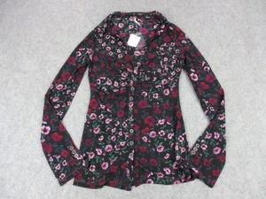 Free People Shirt Womens Small Black Mulberry Floral Button Down Stretch Top New - Picture 1 of 10