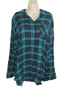 Jane and Delancey Blue Teal sz XL nwt soft Plaid Button Down flannel Shirt - Picture 1 of 5