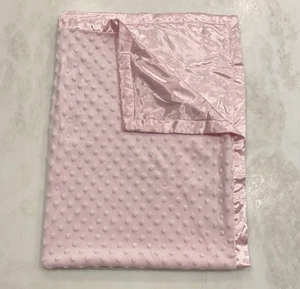 Nursery Rhyme Baby Pink Blanket Satin Trim Back Minky Dot Silky Lovey Security - Picture 1 of 11