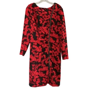 Kay Unger VTG Bodycon Dress Women's 10 Red Black Floral Abstract Long Sleeve - Picture 1 of 6