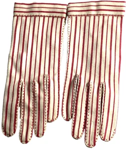 Hermes “Wear Right” vtg 50s Red, white striped Suede  Womans Gloves-6.5 - Picture 1 of 7