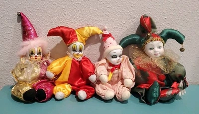 Porcelain Head Clown Jester Dolls Vintage Sand Bag Body (1) Ganz (3) Unbranded - Image 1 of 4