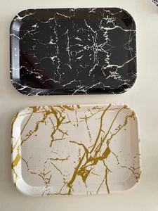 MARBLE EFFECT RECTANGULAR SERVING TRAY 30 X 20 CM - BLACK OR GOLD -FOOD/KITCHEN - Picture 1 of 5