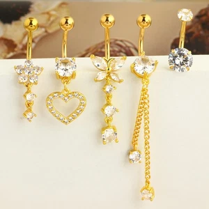 5PCS Belly Button Ring Dangle Navel Belly Body Piercing Jewelry Bars Barbell - Picture 1 of 12