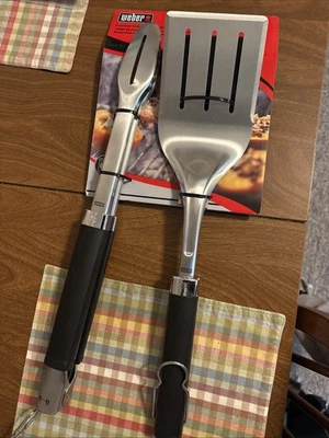 Weber Precision Tongs & Spatula Grilling BBQ Tool Set - Stainless Steel - Image 1 of 4