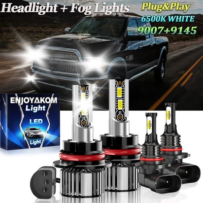 For Dodge Ram 1500 2002-2005 10000K LED Headlight Hi/Lo + Fog Light Bulbs 4x - Image 1 of 4