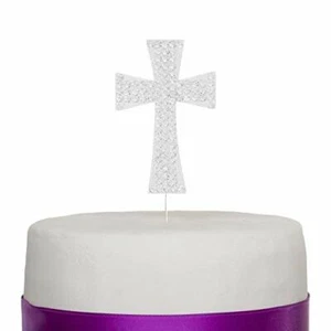 Cross Cake Topper, First Communion, Religious Baptism, Christening (Silver) - Picture 1 of 5