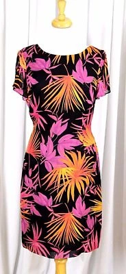 NWTS JOHN ROBERTS BLACK BRIGHT TROPICAL FLORAL V-BACK TIE ZIP LINED DRESS 10 New - Image 1 of 4