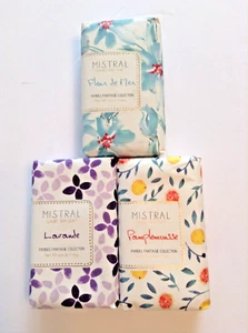 Mistral Luxury Bar Soap 3.14oz x3 Pamplemousse, Fleur de Mer, Lavande France - Picture 1 of 6