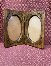 Wood Picture Frame with Engraved Scrollwork Possibly Vintage Bi-Fold - 2 Ovals