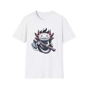 Axolotl with Axe Unisex T-Shirt, Graphic Art Shirt for Animal Lovers, Softstyle - Picture 1 of 13
