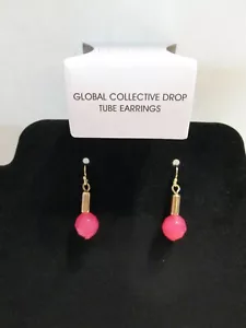 AVON GLOBAL COLLECTIVE DROP TUBE EARRINGS PIERCED PINK AND GOLD-COLORED - Picture 1 of 3