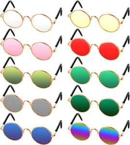 10 Pieces Cat Dog Sunglasses Funny Pet Glasses round Metal Small Classic Retro S - Picture 1 of 12