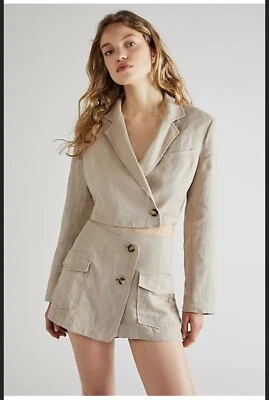 Free People Conjunto Pantalones Cortos y Chaqueta Lino Beige Skort Talla UK 18 US 14 Foto 1 de 4
