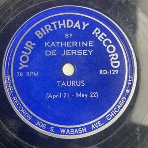 10" 78 RPM-Your Birthday Record: Taurus - By Katherine De Jersey - Foto 1 di 4