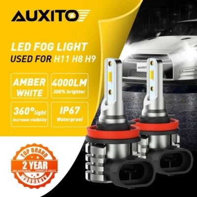 AUXITO H11 H16 H9 Dual Color LED Fog Light Driving Bulbs Switchback Amber White - Image 1 of 4