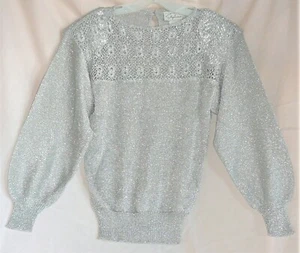 Vintage silver rayon polyester sweater, size Medium. Made by STEPHANIE - Picture 1 of 2