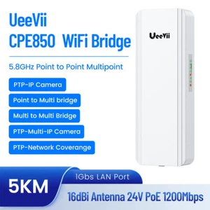 Ueevii Point to Point Gigabit WiFi Wireless Bridge CPE 5KM WiFi Extend 1200Mbps - Afbeelding 1 van 13