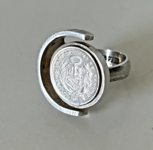 Antique Vintage 925 Sterling Silver Peru Coin 1905 Ring 1905 - Picture 1 of 9
