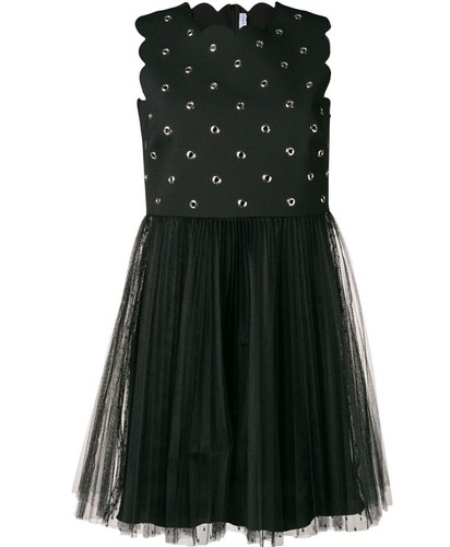 Mini abito RedValentino rivettato finiture a capesante $1095 nero Nuovo con etichette taglia IT42(US 04)