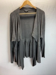 Eileen Fisher Duster cardigan a cascata aperta lungo plissettato dietro grigio 2X - Foto 1 di 9