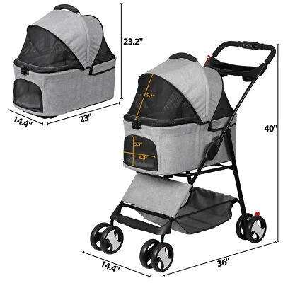 3 in 1 Folding Dog Stroller Pet Stroller for Medium Dog w/Removable Carrier Gray - Image 1 of 4