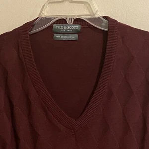 Lyle & Scott Men's Large Sweater Cable Knit Maroon 100% Combed Cotton-/ - Picture 1 of 10
