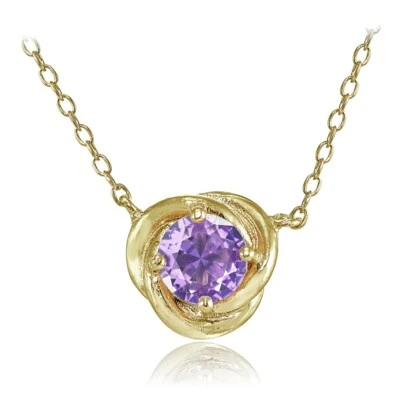 Gold Tone over Silver Simulated Amethyst 6mm Round Love Knot Pendant Necklace - Image 1 of 4