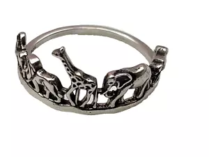 Sterling Silver Ring 925 Animals Elephant Lion Monkey Giraffe 1.47g Size N1/2 - Picture 1 of 12