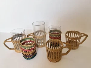 MCM Wicker Rattan and Seagrass BOHO  Cup Holders Basket Lot of 6 - Picture 1 of 10