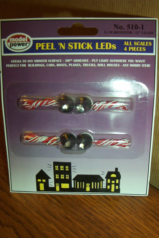 Model Power Peel & Stick LEDs All Scales No. 510-1  3V w/Resistor 12" Leads - Image 1 of 1