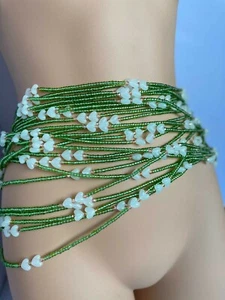 30"-60" Waist Beads African Tie on Green Waist beads Belly Chain Weight Loss - Picture 1 of 4
