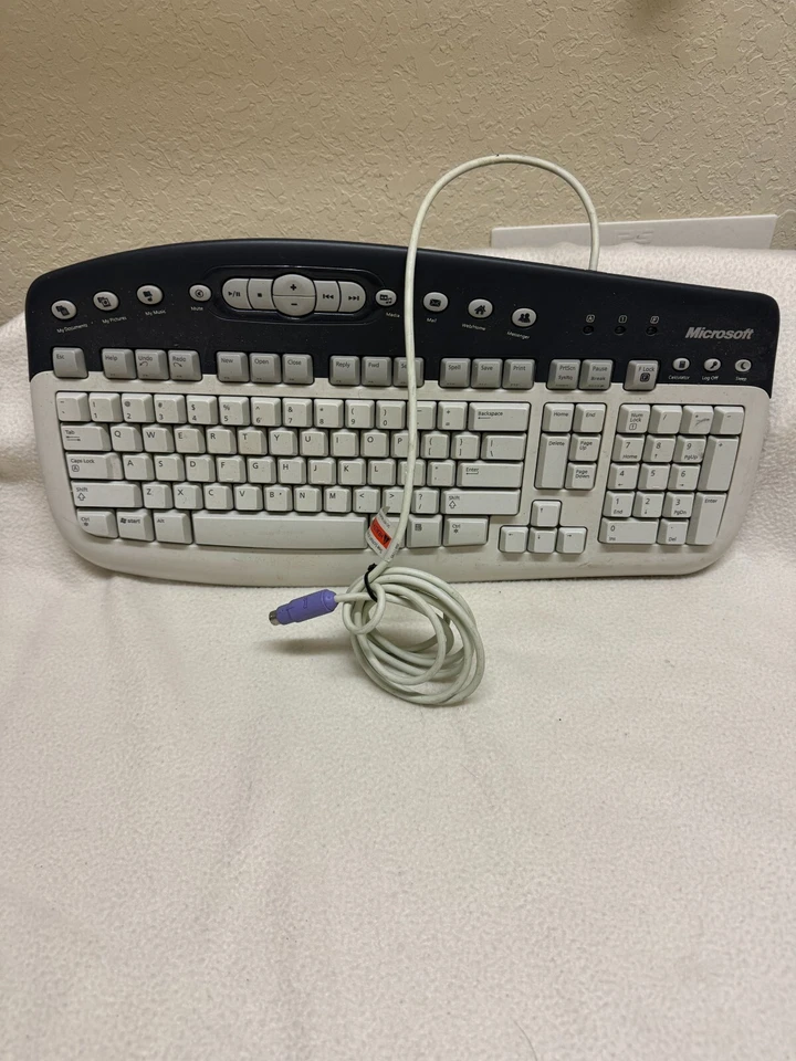 Microsoft Wired PS/2 PS2 Keyboard Wired Multimedia KB-0168 - Image 1 of 2