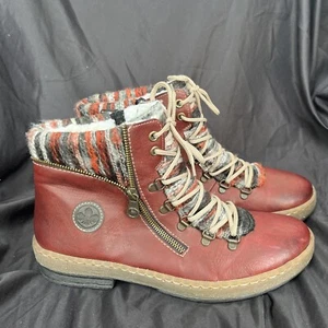 Rieker Felicitas Burgundy Wine Knit Zip Lace-Up Ankle Boots Women EU 42 US 10.5 - Picture 1 of 9