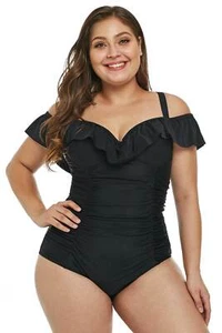 Traje de baño negro con volantes talla 8-10 M para mujer nadadores togs de una pieza - Imagen 1 de 4