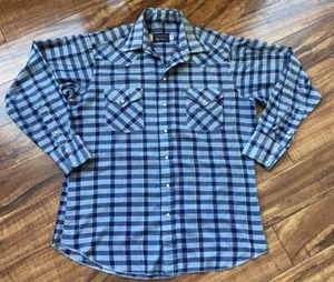 Panhandle Slim Western Shirt Men's 16 1/2 - 35 Blue Plaid Long Sleeve Pearl Snap - Picture 1 of 10