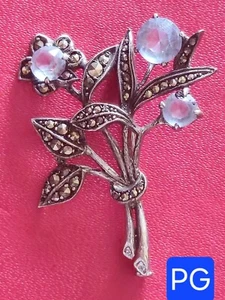Superbe Broche Années 50/60 En Argent (Poinçon Crabe) Aigue Marine & Marcassite - Bild 1 von 5