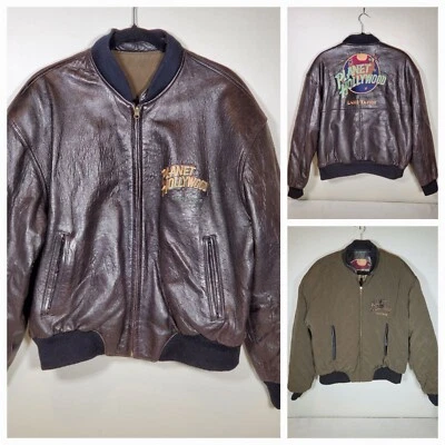 Chaqueta reversible acolchada de cuero vintage Planet Hollywood Lake Tahoe talla M Foto 1 de 4