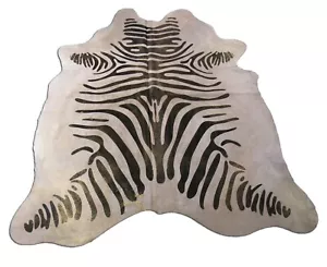 Zebra Print Cowhide Rug with Gold Metallic (metallic glitter) 6.5x6 ft M-1298 - Picture 1 of 7