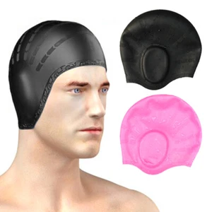 Badekappe Silikon Damen Herren Wasserdicht Sport Ohr Schützen Schwimmbad Hut DE - Bild 1 von 17